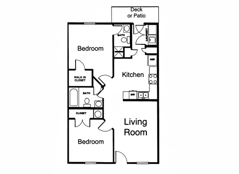 Floor plan for 2 beds, 2 baths, 864 sqft